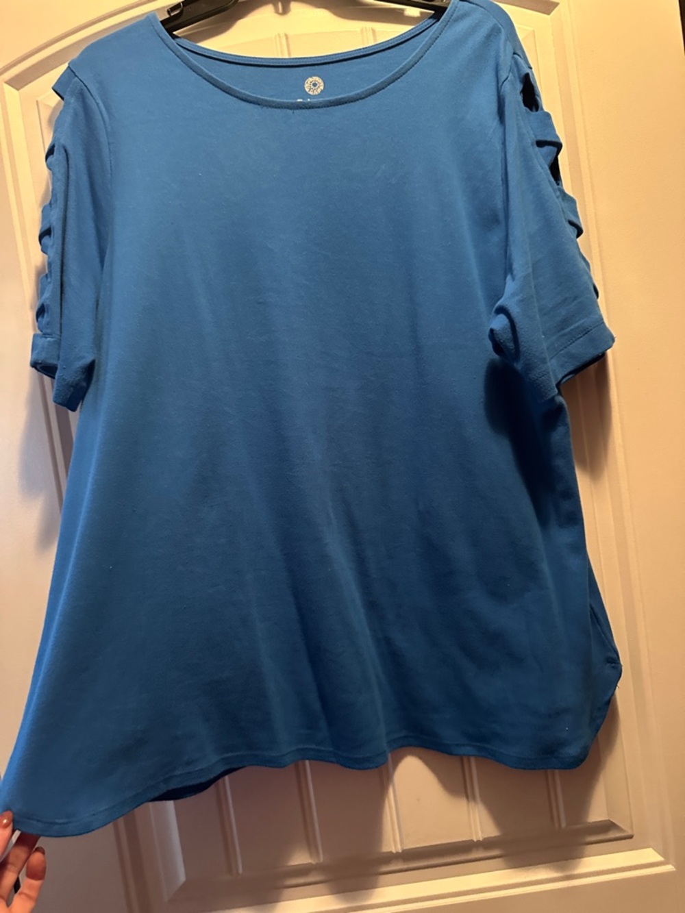 Ruby Rd. Blue Women's Short Sleeve Cutout Shoulder Top